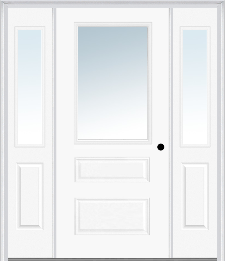 MMI 1/2 Lite Horizontal 2 Panel 3'0" X 6'8" Fiberglass Smooth Clear Glass Exterior Prehung Door With 2 Half Lite Clear Glass Sidelights 631